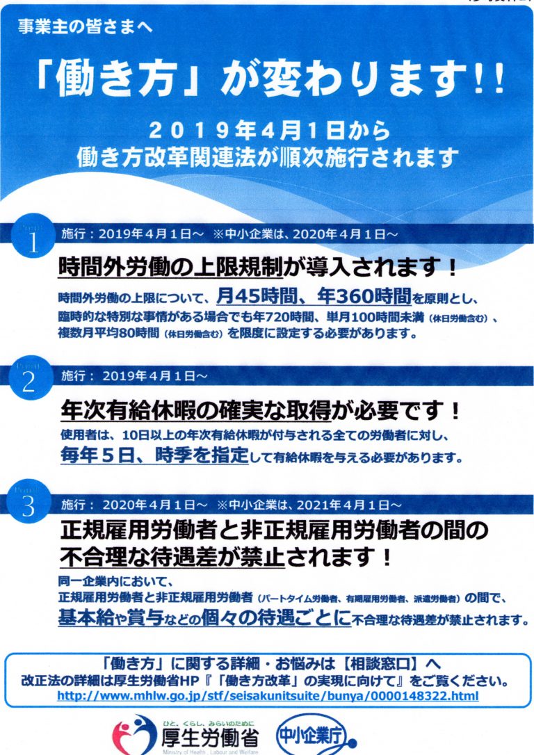 働き方改革関連法が順次施行されます 社会保険労務士まつの事務所